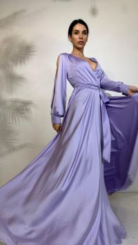 Сиреневое шелковое платье в пол «Pride»