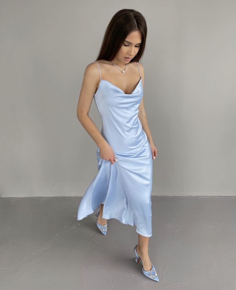 Голубое платье-комбинация «Silk»