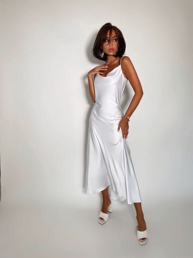Белое шелковое платье-комбинация миди «Silk»