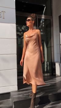 Бежевое шелковое платье-комбинация миди "Silk"