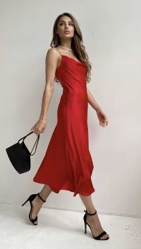 Красное шелковое платье-комбинация миди «Silk»