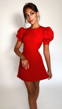 Красное мини платье с пышными рукавами «Джулия»