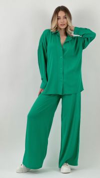 Зеленый брючный оверсайз костюм «Note»