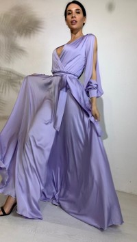 Сиреневое шелковое платье в пол «Pride» №3