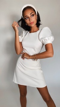 Белое мини платье с пышными рукавами «Джулия» №1
