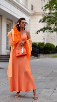Оранжевое шелковое платье-комбинация №1