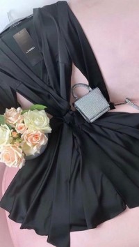 Черное атласное платье мини "Шисайда" №2