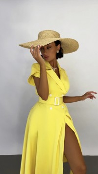 Желтое платье миди двубортное №2