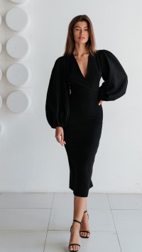 Черное платье миди с объемными рукавами «Moment» №3