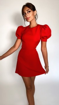 Красное мини платье с пышными рукавами «Джулия» №1