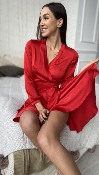 Красное шелковое платье мини «Шисайда» №3