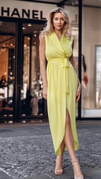 Желтое коктейльное платье на запах «Sun» №1