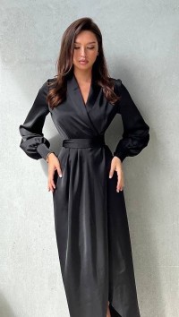 Вечернее черное шелковое платье на запах «Milan» №1