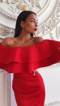 Красное вечернее платье миди "No Way" №1