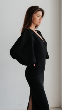 Черное платье миди с объемными рукавами «Moment» №5