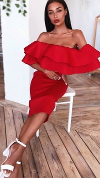 Красное вечернее платье миди "No Way" №2