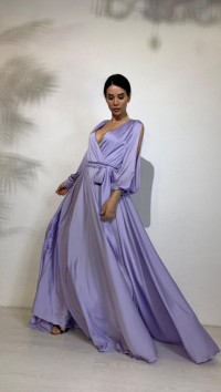 Сиреневое шелковое платье в пол «Pride» №1