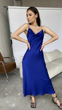 Синее шелковое платье-комбинация миди «Silk» №1