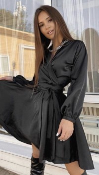 Черное шелковое платье на запах «Si» №3