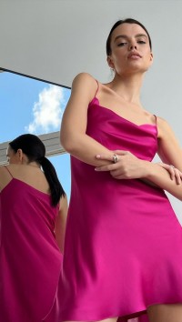 Платье комбинация мини фуксия «Silk mini» №2