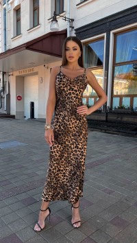 Шелковое платье-комбинация с леопардовым принтом №1