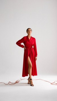 Красное шелковое платье на запах «Galeries» №2