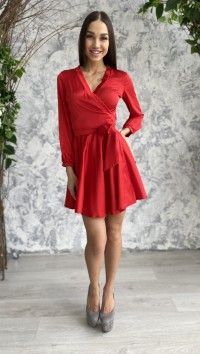 Красное шелковое платье мини «Шисайда» №2