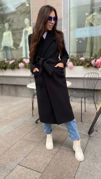 Черное пальто на осень «Euromoda»