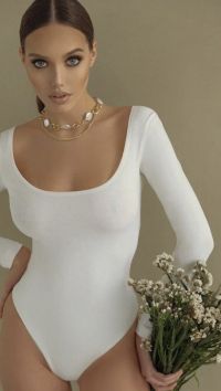 Белое женское боди с длинным рукавом «Ring»